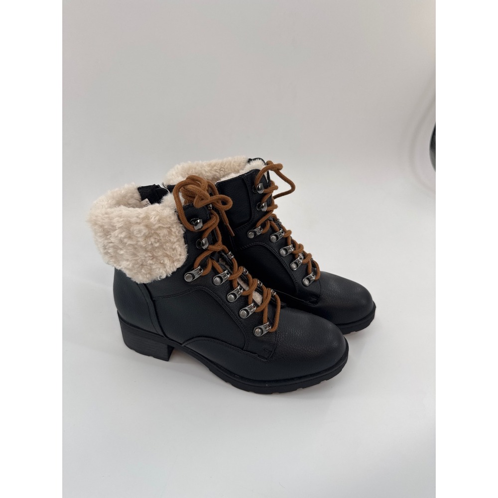 Margot Womens Black Faux Leather Faux Fur Lined Hiker‎ Combat Boots Size 6.5